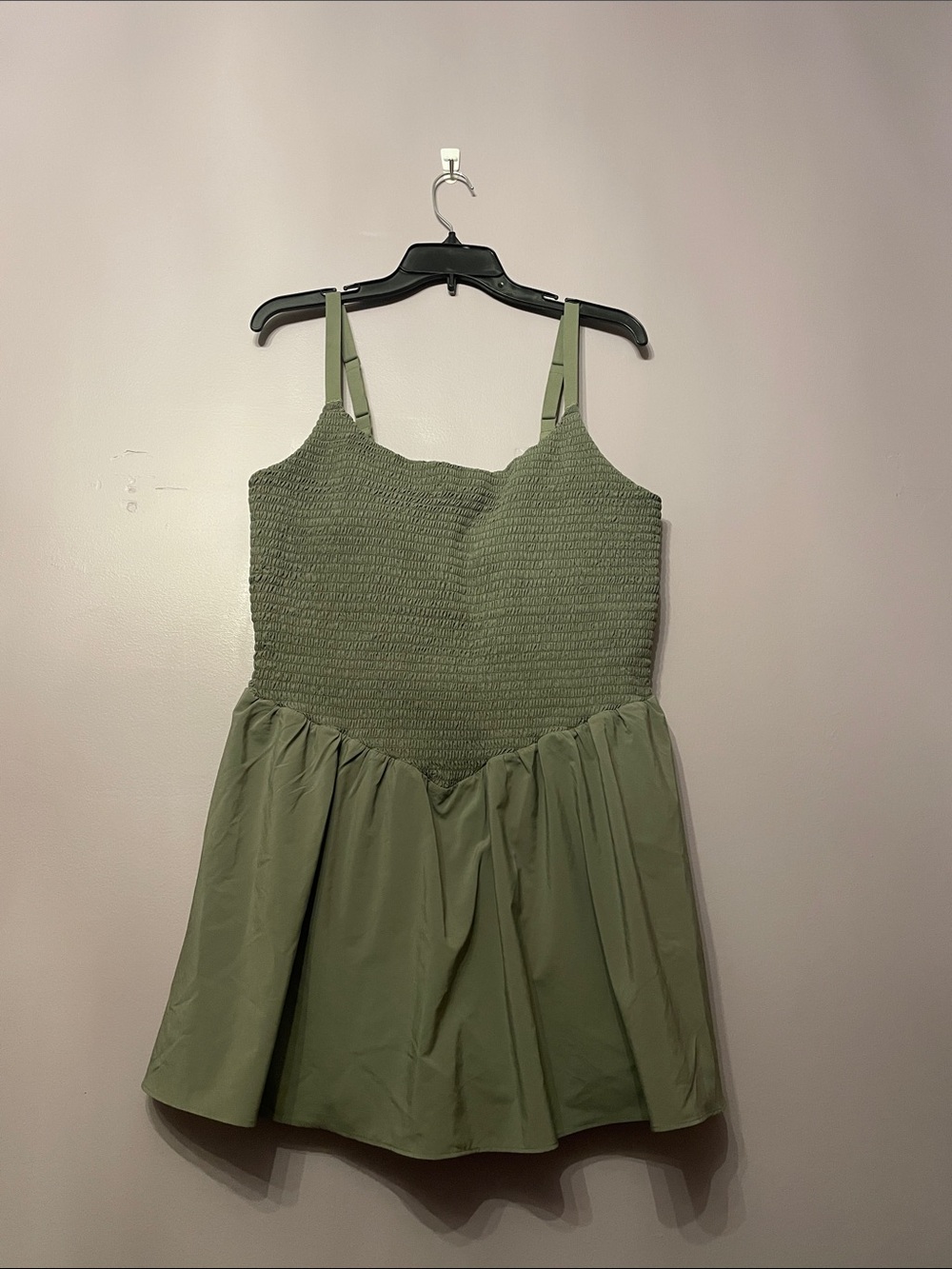 Offline Aerie Olive Green Smocked Sundress with built in short with pockets